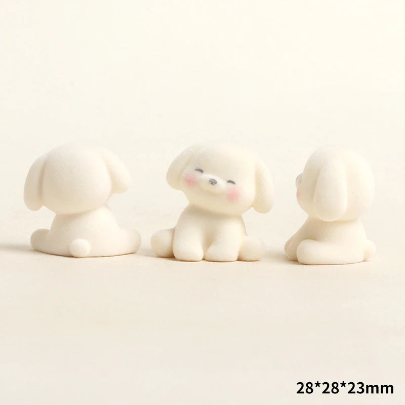 Cute Flocked Puppy Figurine | Mini Resin Dog Desk & Car Ornament