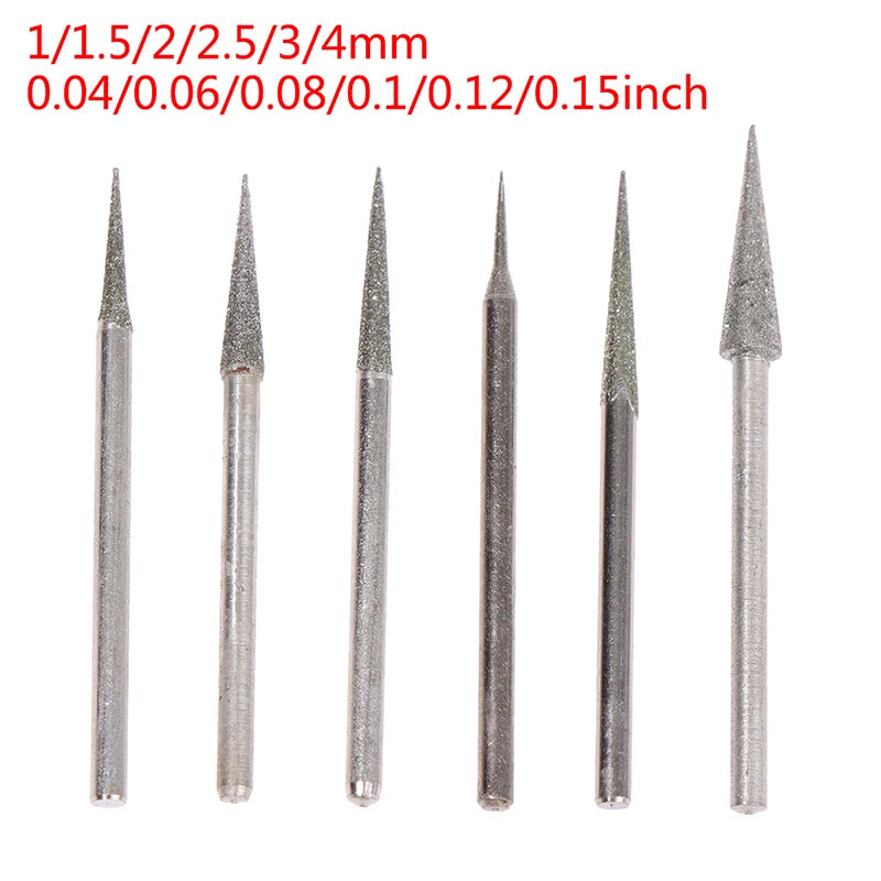 6Pcs 1-4mm Diamond Grinding Head Needle Bits Burrs Engraving Carving Tool 2.35mm Oasis Select