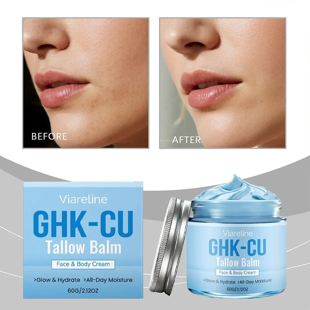 GHK-Cu Peptide Cream for Face, Blue Beef Tallow Moisturizer with Copper Peptides Gentle Safe for Face Hands Body Deep Nourishing Oasis Select