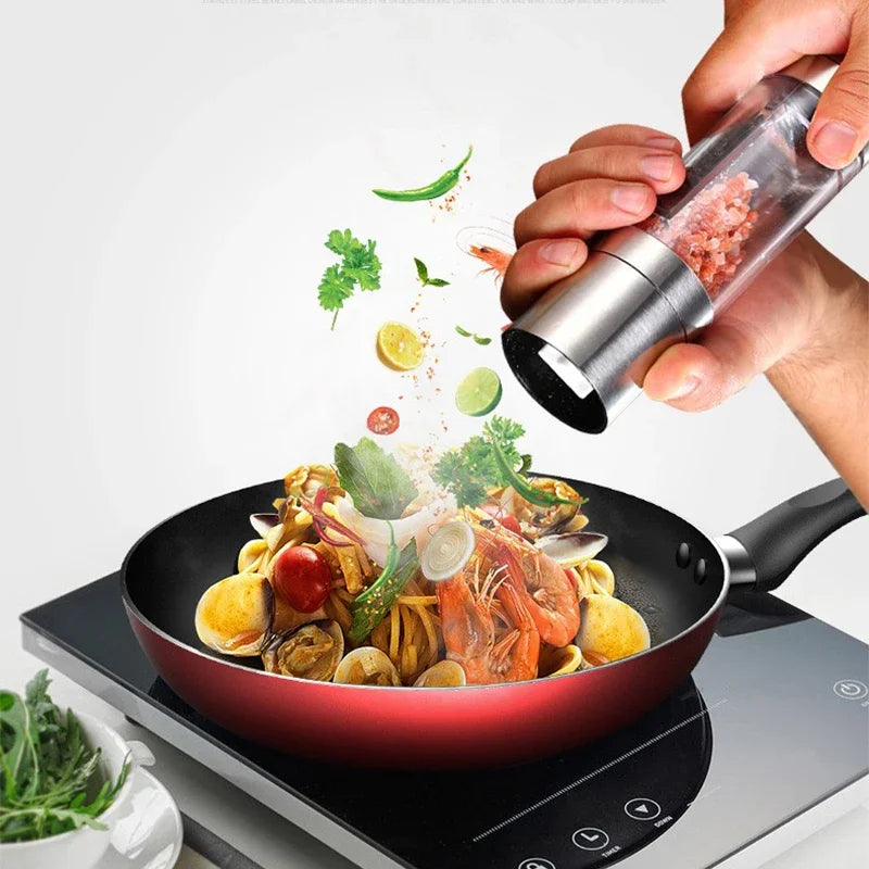 Salt and Pepper Grinder 2 in 1 Manual Stainless Steel Salt Pepper Mills with Adjustable Ceramic Grinding Spice Mill Kitchen Tool Oasis Select
