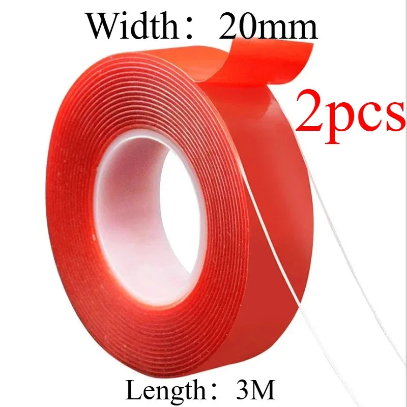 1/2p Ultra Thin Transparent Red Film Double Sided Tape With HighTemperature Resistance No Marks Waterproof Adhesion Strong Adhes Oasis Select 20X3M-2pcs