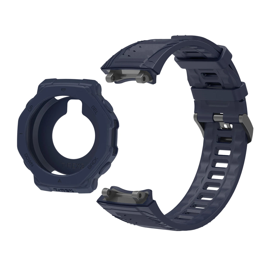 Silicone Watch Band & Case for Huami Amazfit T-Rex 3 Smartwatch Band & Case Oasis Select Blue Case Strap