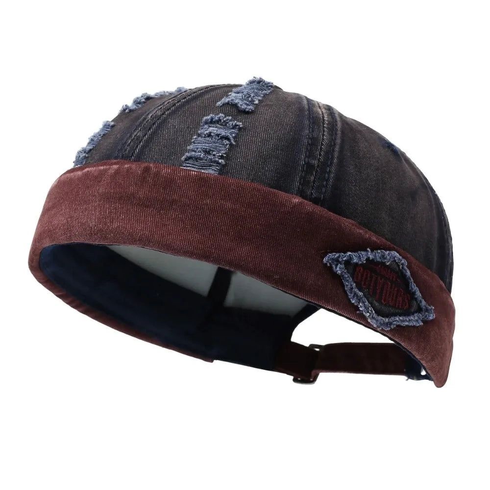 Casual Broken Hole Melon Skin Hat Lightweight Streetwear Hip Hop Cap Sun Protection Quick Drying Skullcap Outdoor Oasis Select Dark Blue