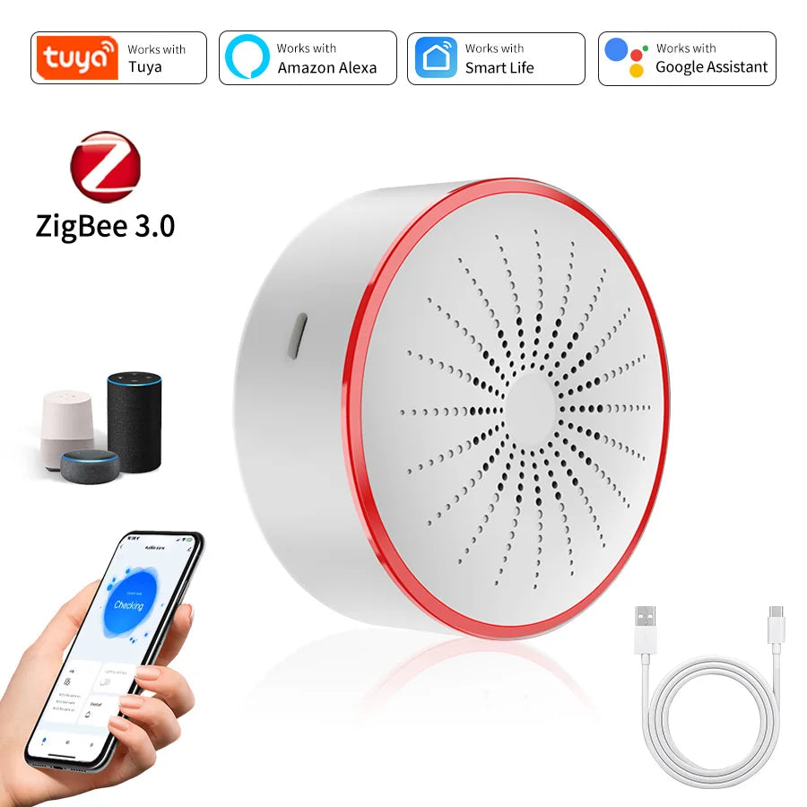 Tuya WiFi Zigbee Smart Sound & Light Alarm | USB Security Smart Alarm Sensor Oasis Select Zigbee