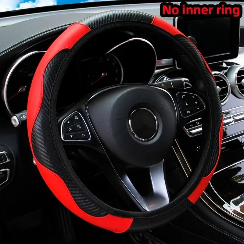 Practical ringless stretch car steering wrap, new carbon fiber leather elastic band steering wheel cover Oasis Select