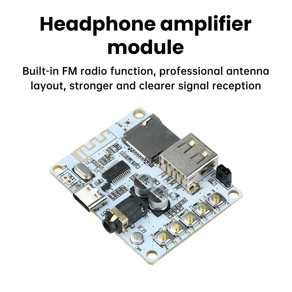 Bluetooth 5.4 Audio Receiver Board with USB/TF Playback Lossless Decoding AAC MP3 WAV FLAC APE for Car AUX DIY Power Supply Oasis Select