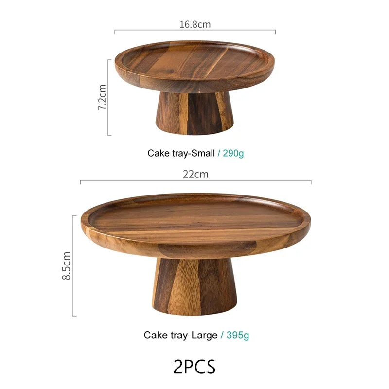 Creative High-Foot Cake Plate Acacia Wood Decoration Tea Plate Dessert Table Display Stand Afternoon Tea Fruit Snack Tray Oasis Select 2PCS
