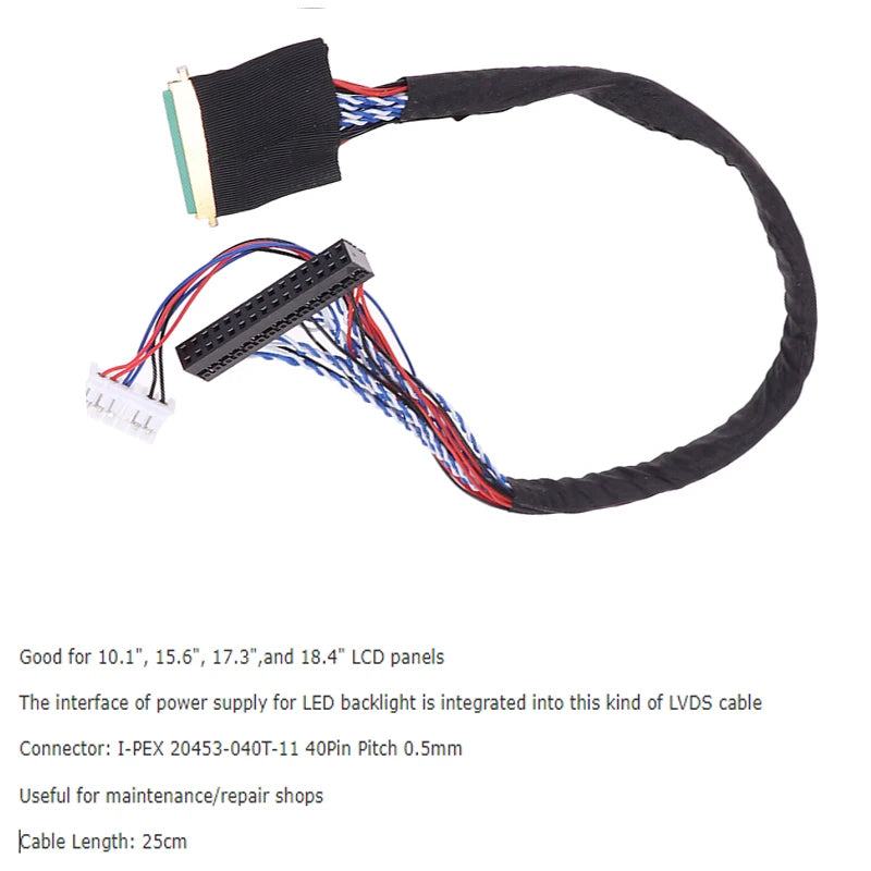 40-Pin LVDS Cable 6-Bit 2-Channel LCD LED Display | 25cm