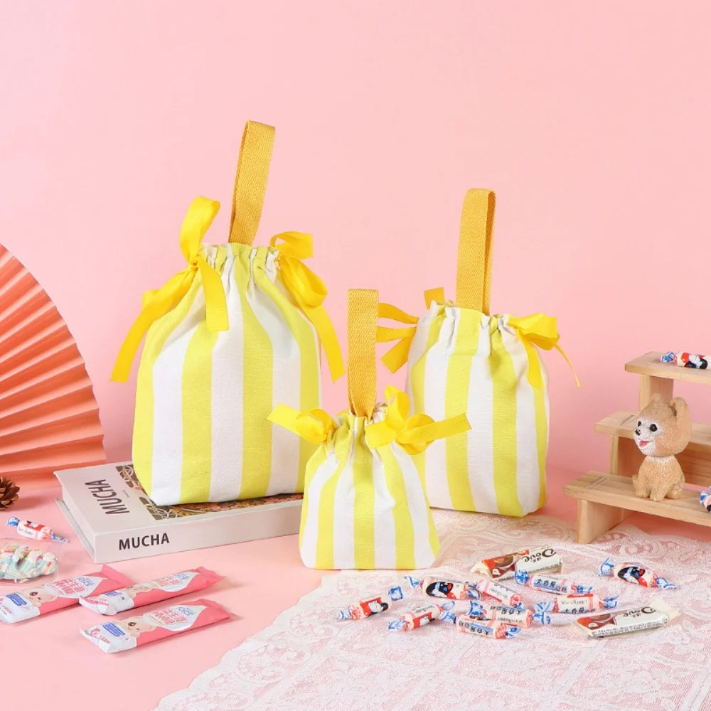 Colorful Striped Canvas Bag Large Capacity Handbag Children's Birthday Gift Bags Women Shopping Handbags Commuter Bento Tote Bag Oasis Select Yellow 2 other