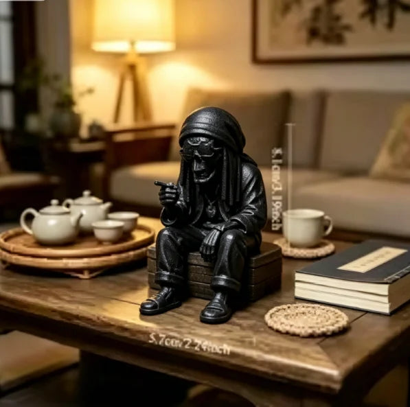 Reggae Dreadlocks Skeleton Figurine Skull Statue Cool Desktop Ornaments Decor for Reggae Hip-Hop Culture Enthusiasts Party Gifts Oasis Select Rapper black