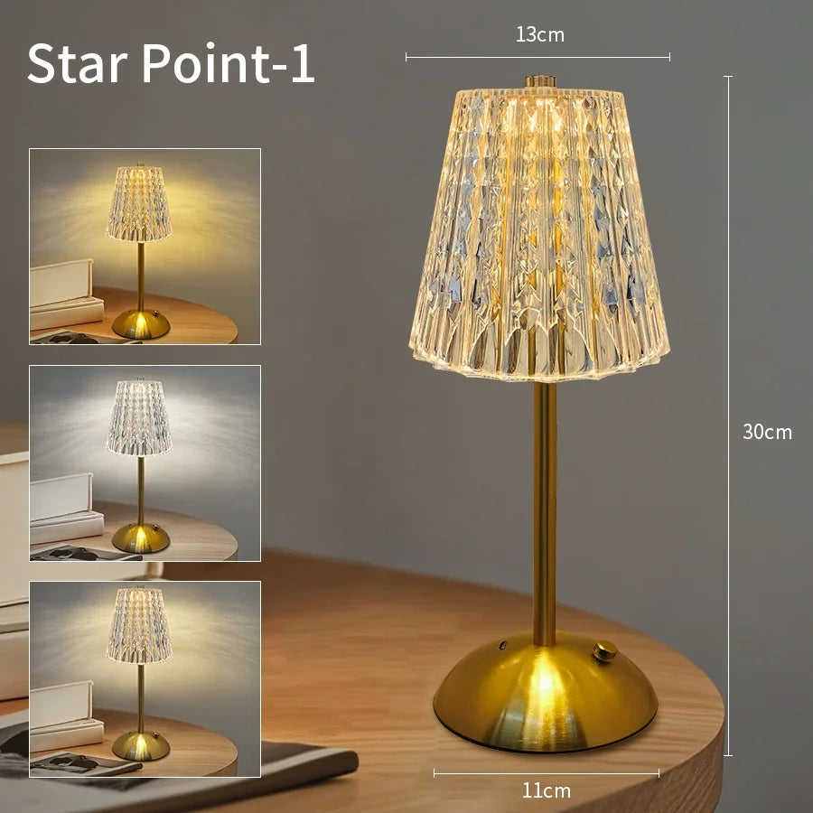 Rechargeable Crystal LED Table Lamp Touch Sensor Desk Light 3 Color Dimmable For Bedroom Bar Hotel Atmosphere Room Decor Lightin Oasis Select Type A