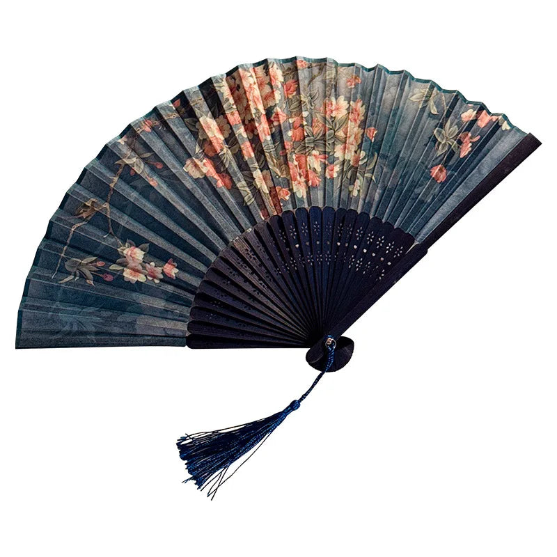 Summer Ancient Costume Portable New Chinese-style Cheongsam Dance Tassel Folding Bamboo Fan Student Ancient-style Folding Fan Oasis Select