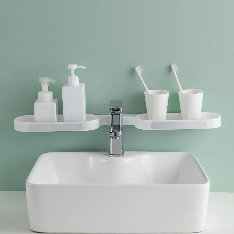 Bathroom Shelves Punch-free Revolving Rack Wall-mounted Corner Shelf Shower Storage Holder Kitchen Wall Storage Rack Organizer Oasis Select white-grey
