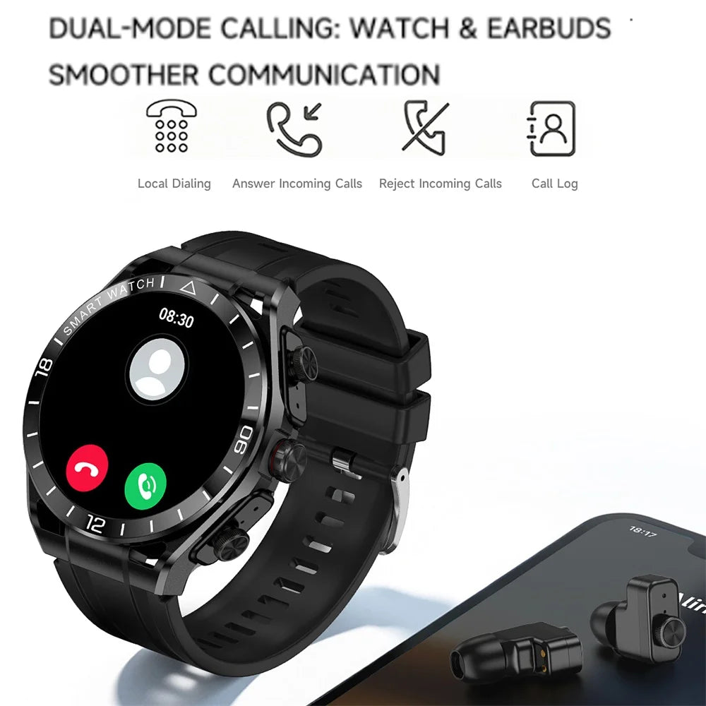 Smart Watch 2 In 1 Blue Tooth Call Earphones Voice Assistant Heart Rate Health Sports Smartwatch TWS Noise-canceling Headphones Oasis Select