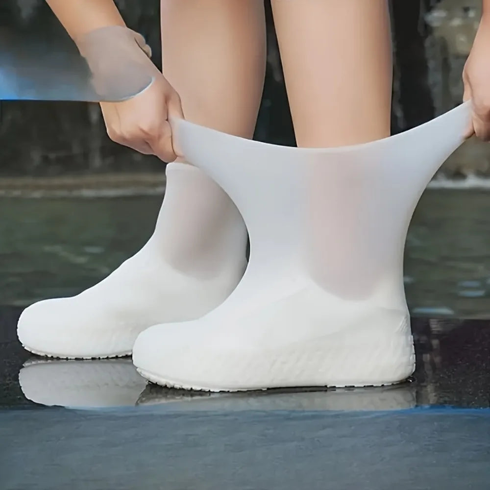 Waterproof Silicone Shoe Covers - Reusable Rubber Rain Boots, Non-Slip for Rainy Days, 1 Pair Oasis Select WHITE