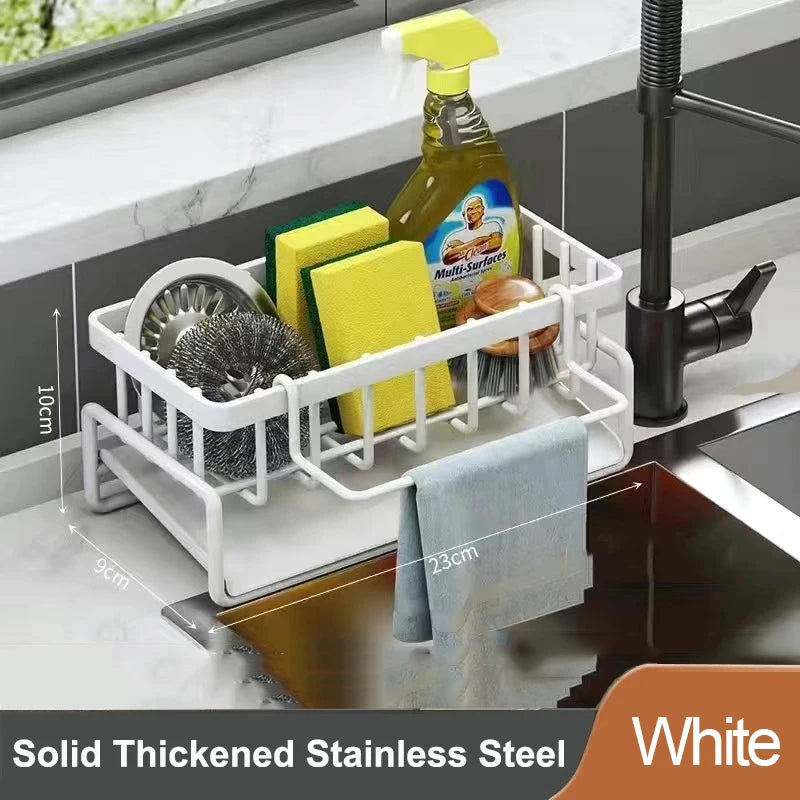 Kitchen Sink Drain Rack – Sponge, Soap & Towel Holder Sink Organizer Rack Oasis Select White M 1-tier