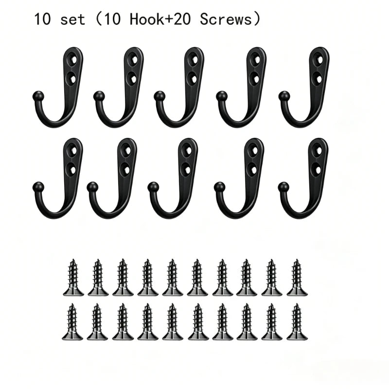 10/20/50 Set Heavy Duty Alloy Wall Hooks with Screws, Metal Coat Hook for Garden Garage Storage, Wall Mounted for Tools Hangers Oasis Select 10 set black