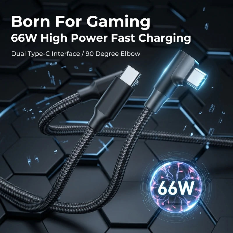 60W USB C To Type C PD 90-Degree Angle Gaming Fast Charging Cable Suitable For Type-C Interface Mobile Phone And Tablet Devices Oasis Select