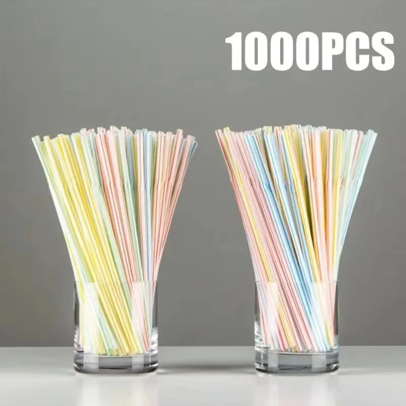 Multicolor Drinking Straws Child Plastic Straws Multi-time Milk Tea Beverage Accessories Black Straw Wholesale Party Supplies Oasis Select 1000PC-Stripe