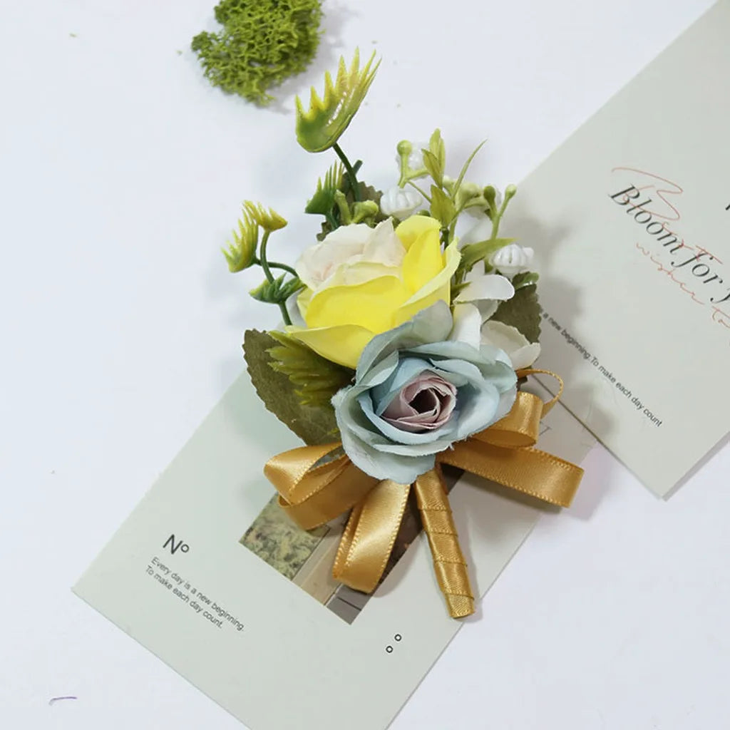 Artificial Corsage & Wrist Flower | Satin Bow Wedding Accessory