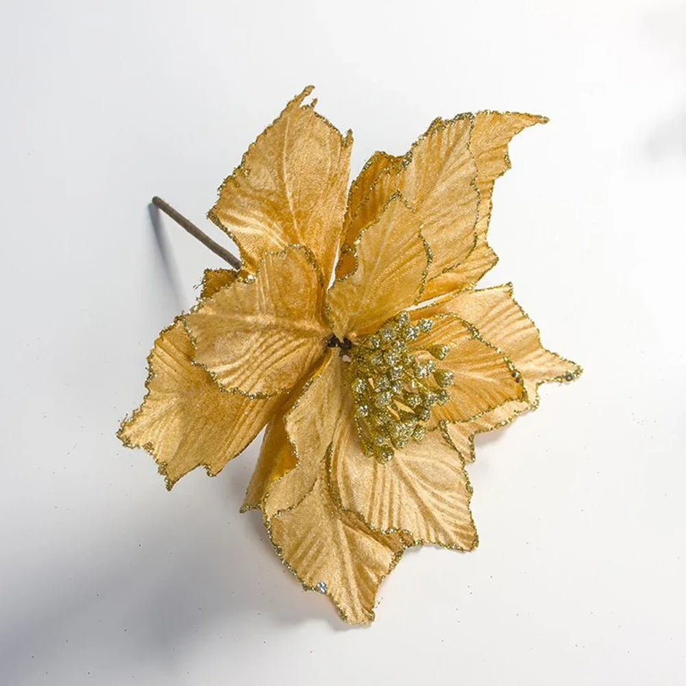 28cm Artificial Flowers Christmas Poinsettia Glitter Flower Hanging Xmas Party Tree Decoration Flower Knows Wedding Decoration Oasis Select Yellow China Mainland