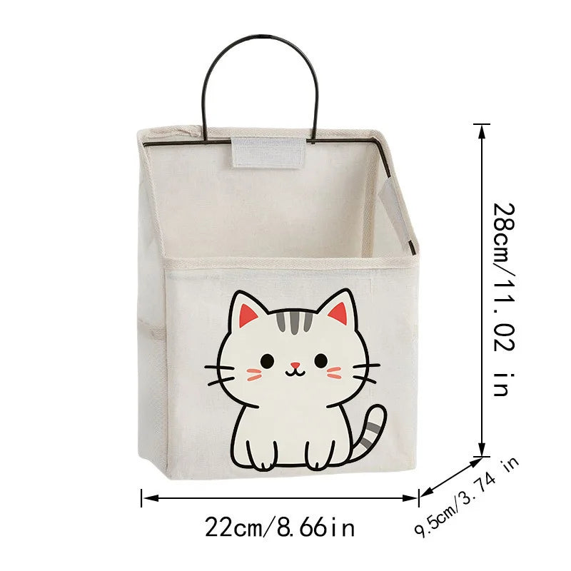 Wall Mount Fabric Storage Basket Large Cute Kitten Print Multifunctional Space Saving Basket For Bathroom Plants Towels Tools Oasis Select White