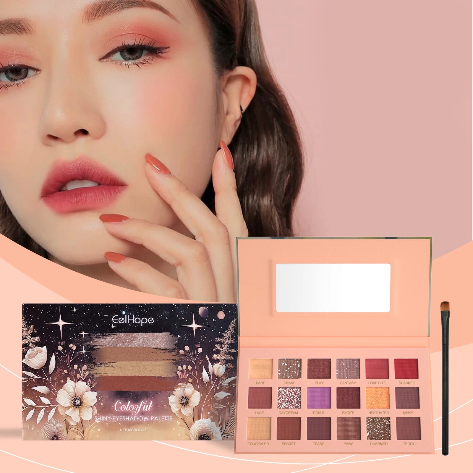 18 Color Multifunctional Makeup Palette Glitter Eye Shadow Shimmer Pallet Highlighter Powder Brush Beauty Kit High Saturation Oasis Select