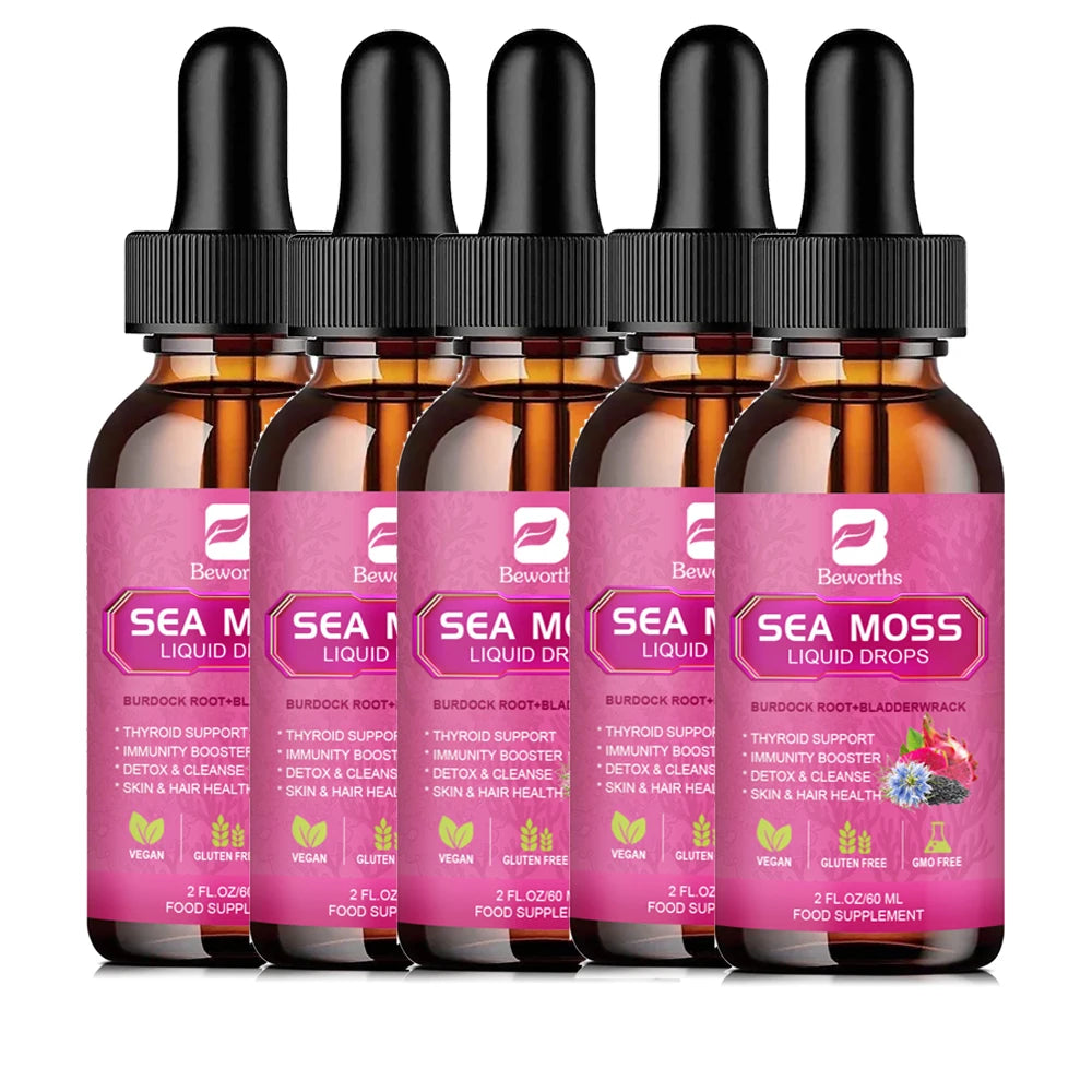 BEWORTHS 3000MG Seamoss Liquid Drop Organic Black Seed Oil & Burdock Root Bladder Enhance Immunity, Hair,Skin & Digestion Health Oasis Select 5bottles United States