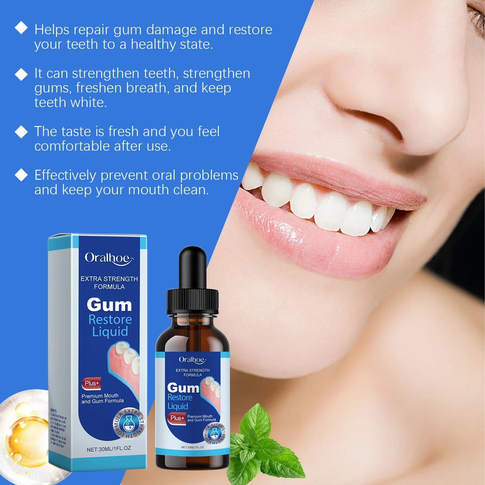 30ml Gum Repair Drops Relieve Receding Gum Promotes Natural Gum Tissue Health Repair Strong Teeth Strengthen Gums Dental Care Oasis Select
