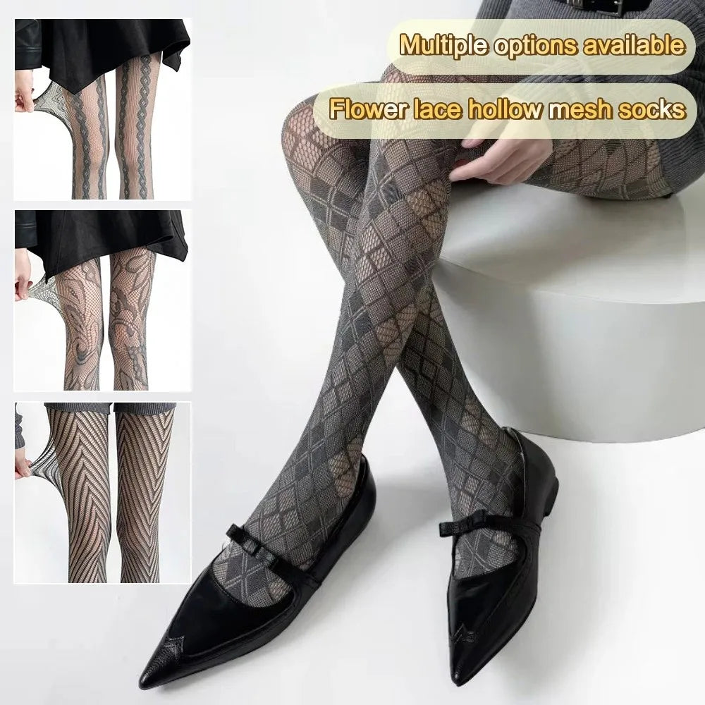 Personality Thin Floral Lace Tights Sexy High Elastic Fishnet Stockings Breathable Hollow Out Pantyhose Women Oasis Select