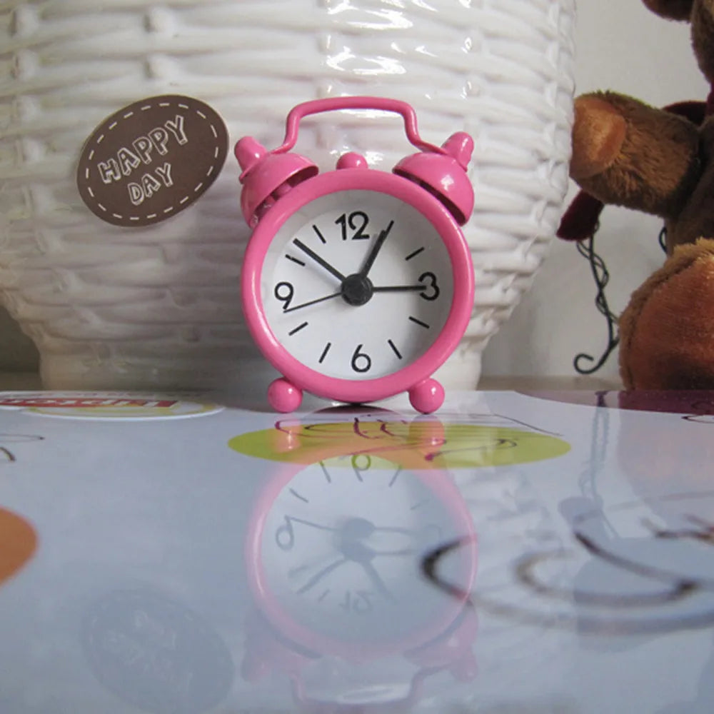 Retro Mini Double Bell Alarm Clock – Metal Quartz Desk Clock Retro Alarm Clock Oasis Select Pink
