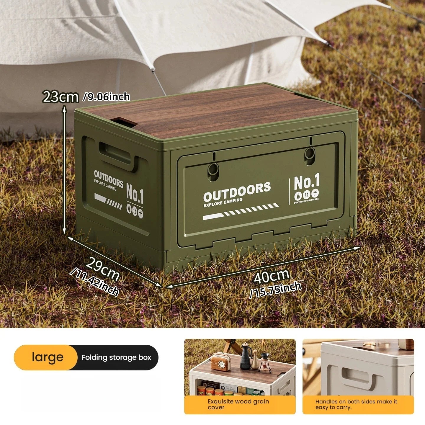 Rechargeable storage box, vehicle storage box, car trunk organizer box, large-capacity outdoor folding storage box Oasis Select Green-Wooden
