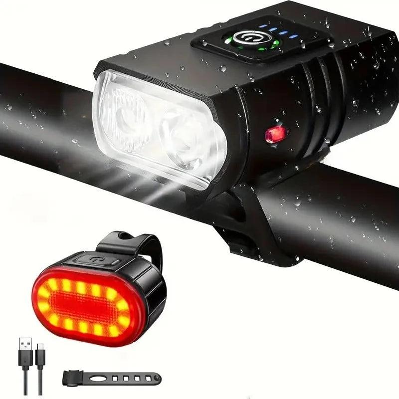 Powerful Bicycle Light Set with Digital Display Battery Indicator Bike Front Rear Light USB-C Rechargeable Waterproof Lantern Oasis Select Set lights-1