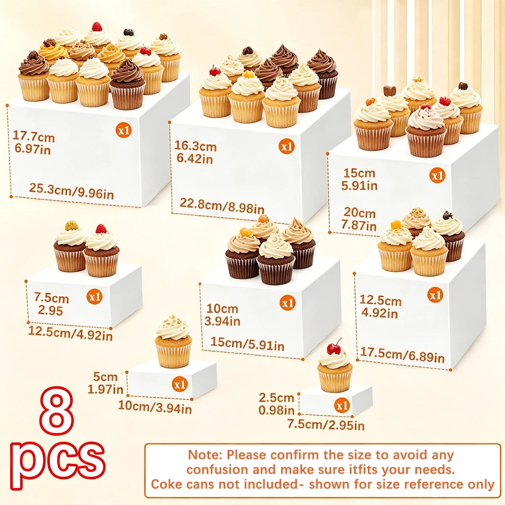 4/5/6/7/8pcs of Square White 3D Dessert Display Stand Stackable and Nested Wedding Acrylic Buffet Display Stand Ideal Choice Oasis Select 8pcs-white