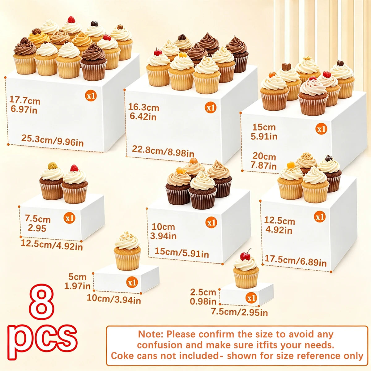 4/5/6/7/8pcs of Square White 3D Dessert Display Stand Stackable and Nested Wedding Acrylic Buffet Display Stand Ideal Choice Oasis Select 8pcs-white