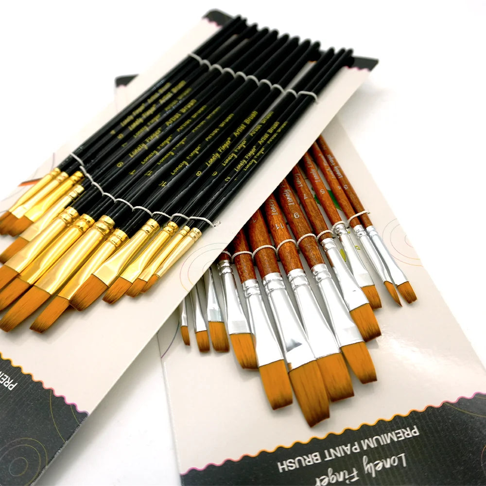 12Pcs Flat Paint Brushes for Acrylic Painting, Synthetic Paint Brushes with Wooden Handle Art Painters for Acrylic, Watercolor, Oasis Select
