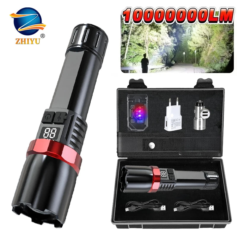 High Power LED Flashlight Powerful USB C Rechargeable Tactical Zoom Flashlight with 3 Gear Outdoor Camping Hiking Fishing Torch Oasis Select