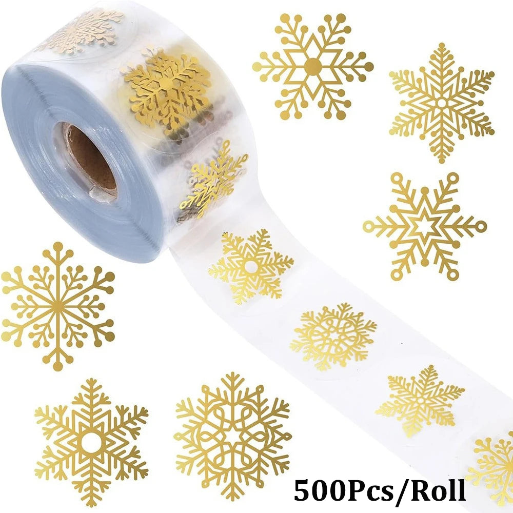 Gold Foil Marry Christmas Stickers Winter Snowflower Xmas Transparent Sealing Label Self Adhesive Presents Cards Logo Tag Paster Oasis Select Gold