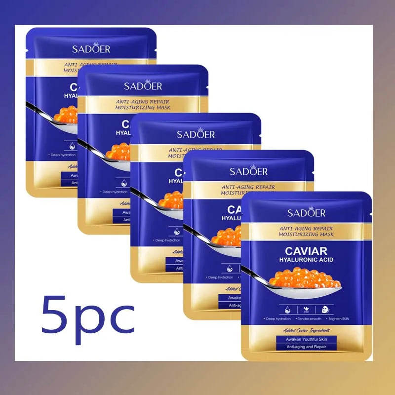 Caviar & Hyaluronic Acid Face Mask – Lifting, Firming & Hydrating Facial Sheet Mask Oasis Select 5pc