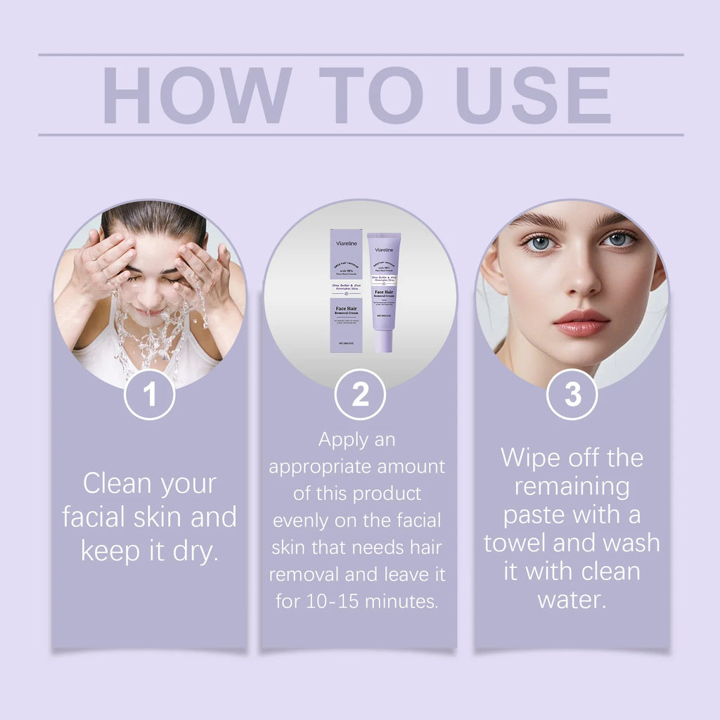 VIARELINE Facial Hair Removal Cream Inhibit Hair Growth Deeping Hydration Relieve Discomfort Shrink Pores Skin Depilatory Cream Oasis Select