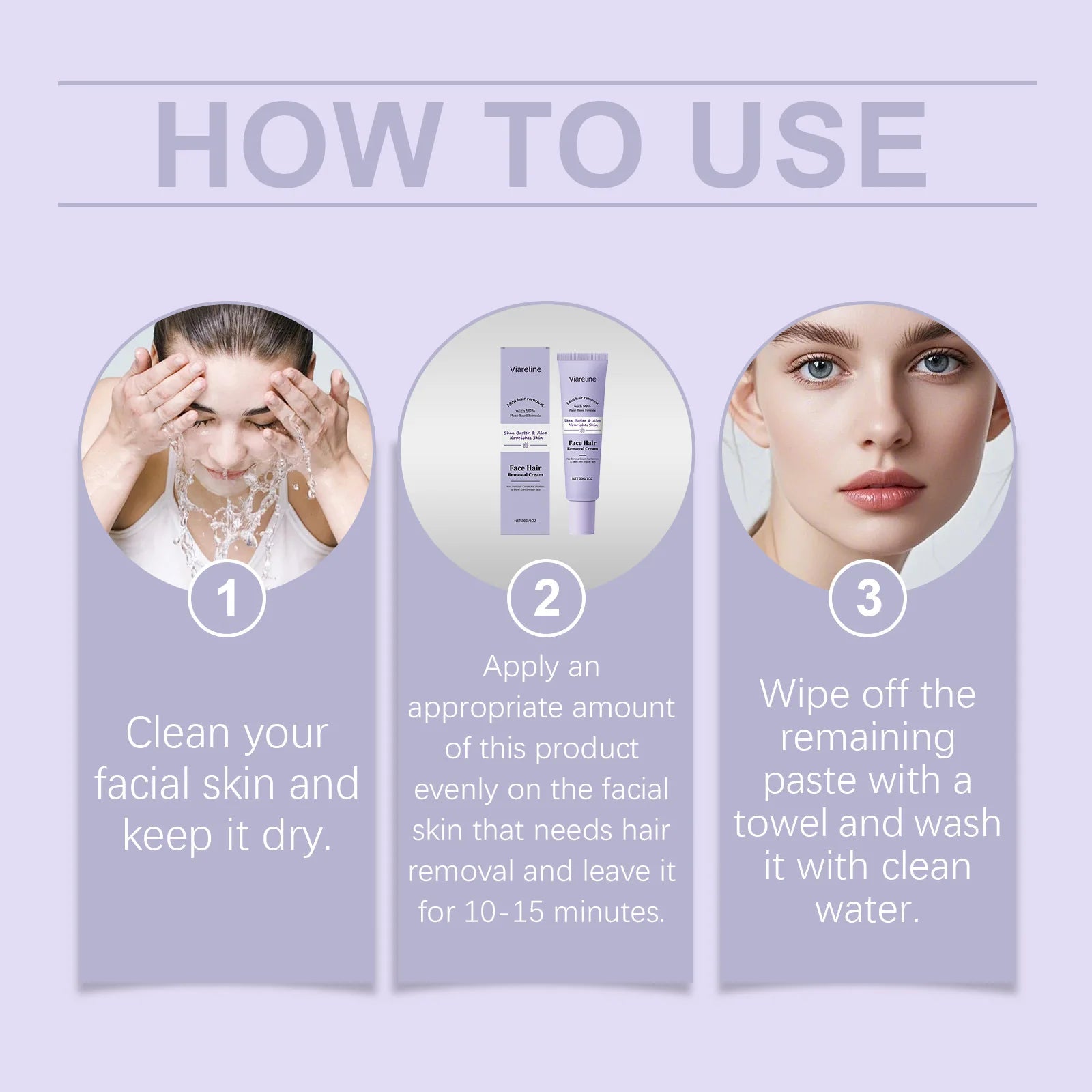 VIARELINE Facial Hair Removal Cream Inhibit Hair Growth Deeping Hydration Relieve Discomfort Shrink Pores Skin Depilatory Cream Oasis Select