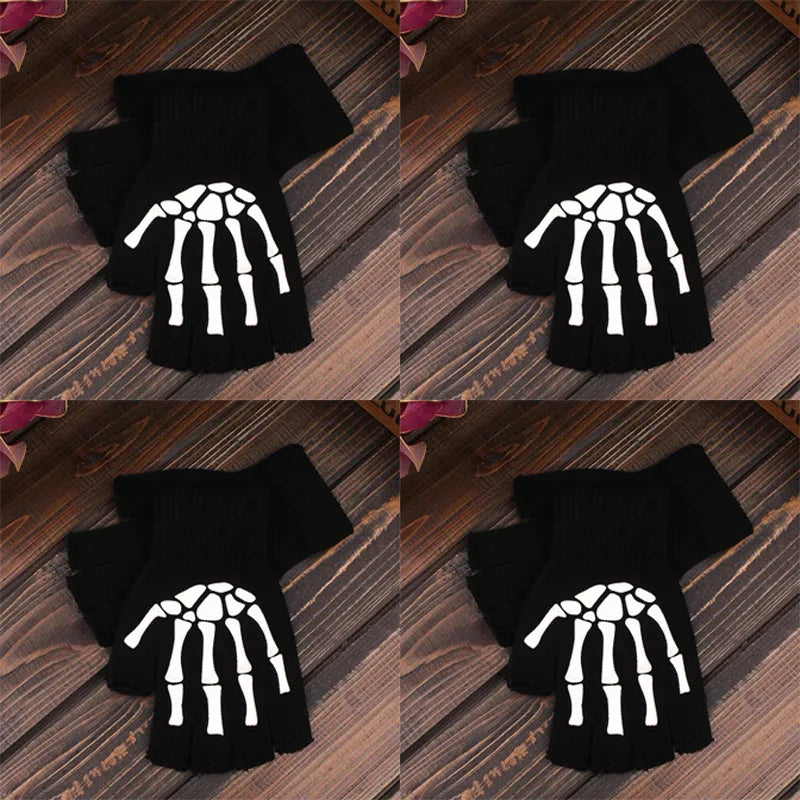 1-6Pairs Gothic Skeleton Reflective Gloves Horror Claw Bone Streetwear Half Gloves Halloween Split Finger Gloves For Men Women Oasis Select 4pairs One Size