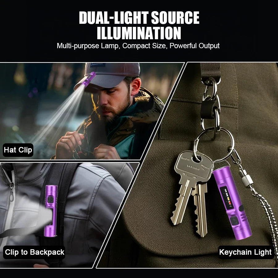 Mini LED Keychain Flashlight USB Rechargeable – 9 Modes, UV