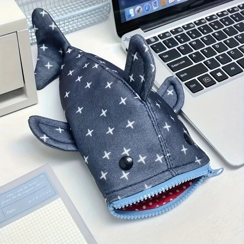 Cute and funny large capacity Shark Shape Capacity Imitation Fish Storage Pencil Case Creative Journal Student Supplies Statione Oasis Select Blue