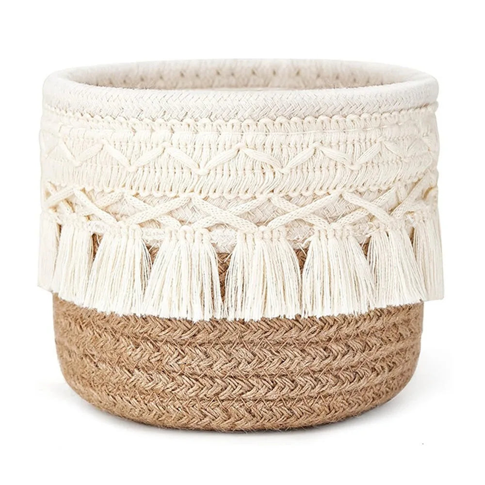 Cotton Rope Tassel Desktop Storage Basket | Boho Organizer