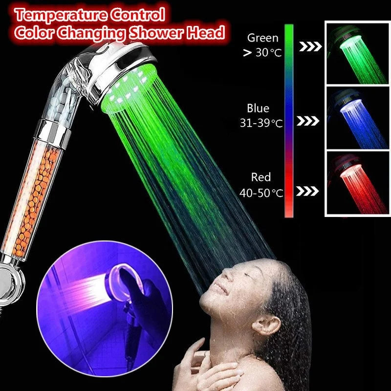 New Temperature Control 3/7 Color Changing LED Anion SPA Shower Head Water Saving Handheld Bathroom Home Innovative Accessories Oasis Select