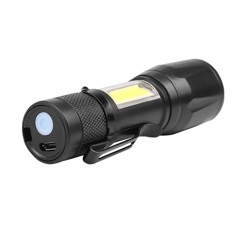 Mini Rechargeable LED Flashlight COB+XPE Portable Torch Camping Lantern Zoomable Focus Light Tactical Flashlight with Pen Clip Oasis Select