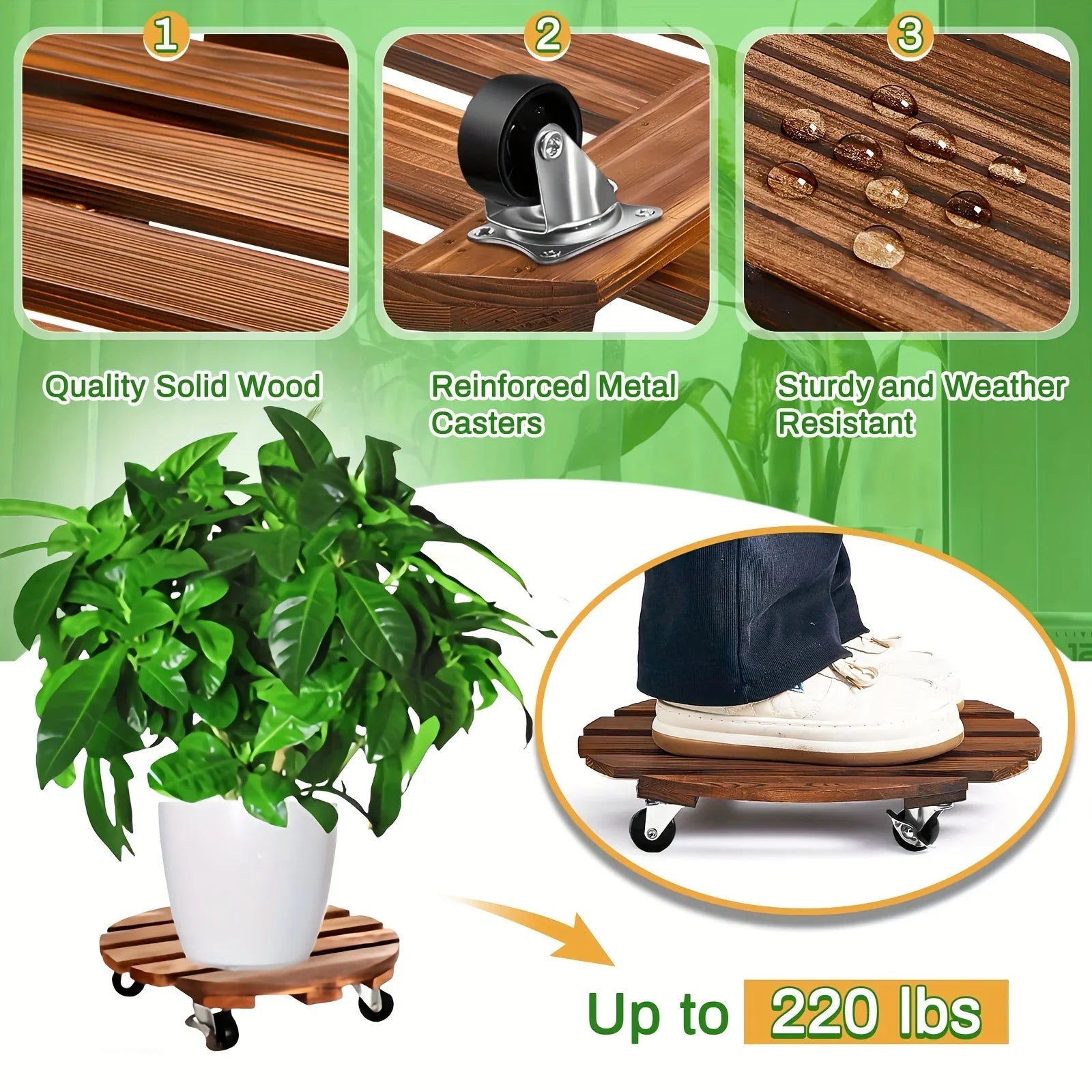 Rolling Plant Stand with Wheels, Heavy Duty Metal Round Flower Pot Holder, Lockable Casters for Indoor Outdoor Patio, Movable Oasis Select