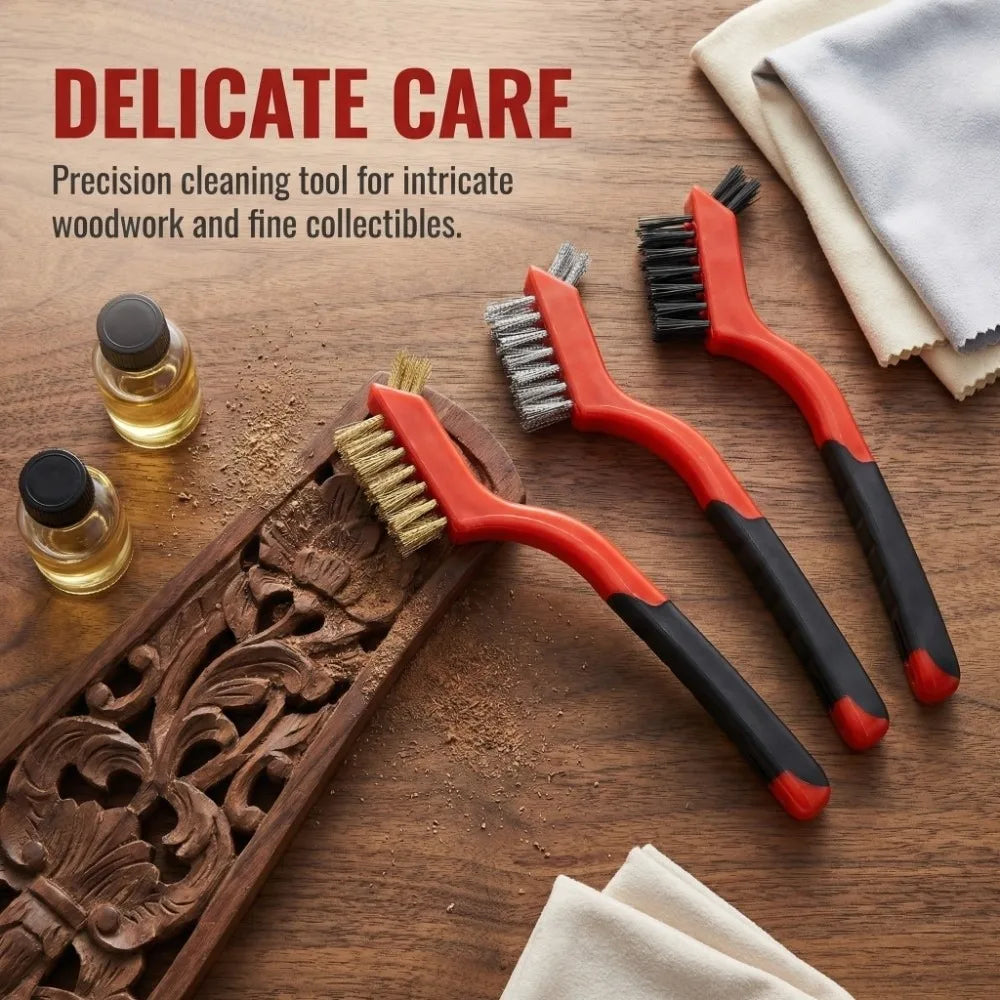 3PCS Double Head Wire Brush Set Rust Removal Mini Size Brass Wire Brush Multi-purpose Gap Cleaning Stainless Steel Wire Brush Oasis Select