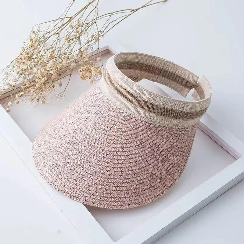 Summer Beach Straw Hat with Pearls for Women Wide Brim Open Crown Elegant Raffia Sun Protection Cap Holiday Essentials Oasis Select A9